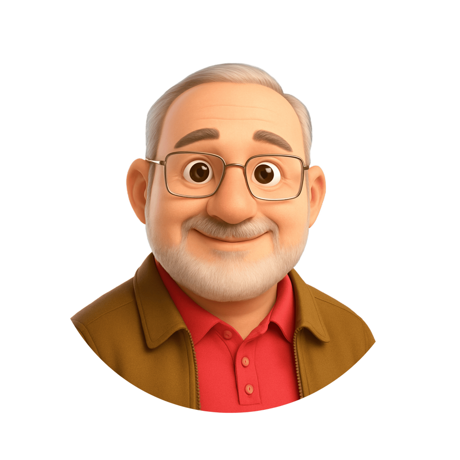 "Sergio Román – Autor de la serie Libros Infantiles Católicos" "Retrato ilustrado de Sergio Román, autor del libro La Creación"