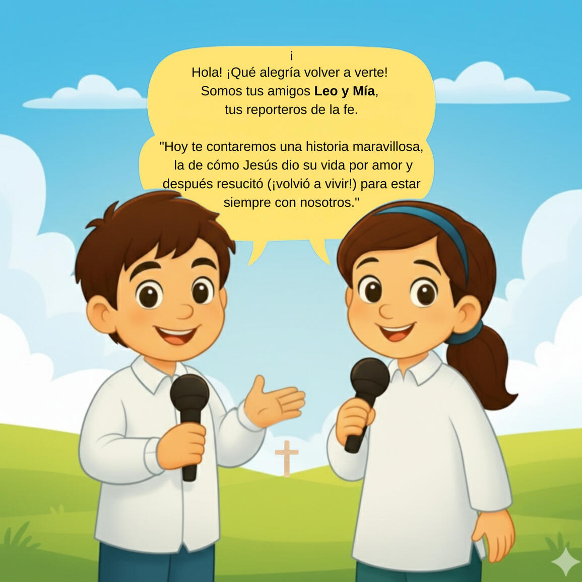 Leo y Mía introducen la historia de la Resurrección de Jesús Leo y Mía nos cuentan la historia más hermosa: ¡Jesús ha resucitado y vive para siempre!